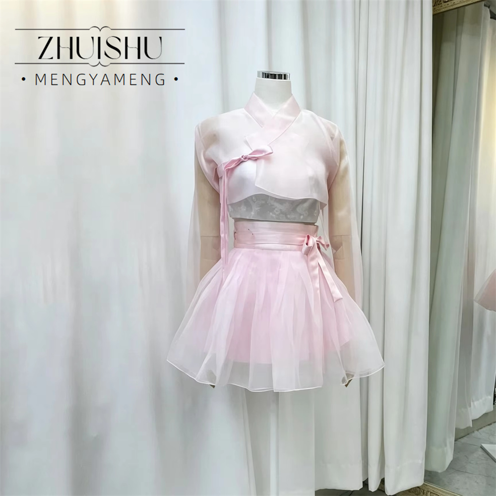 Hanbok Modern Set - ZHUISHU Pink Modern Hanbok Dress Mini